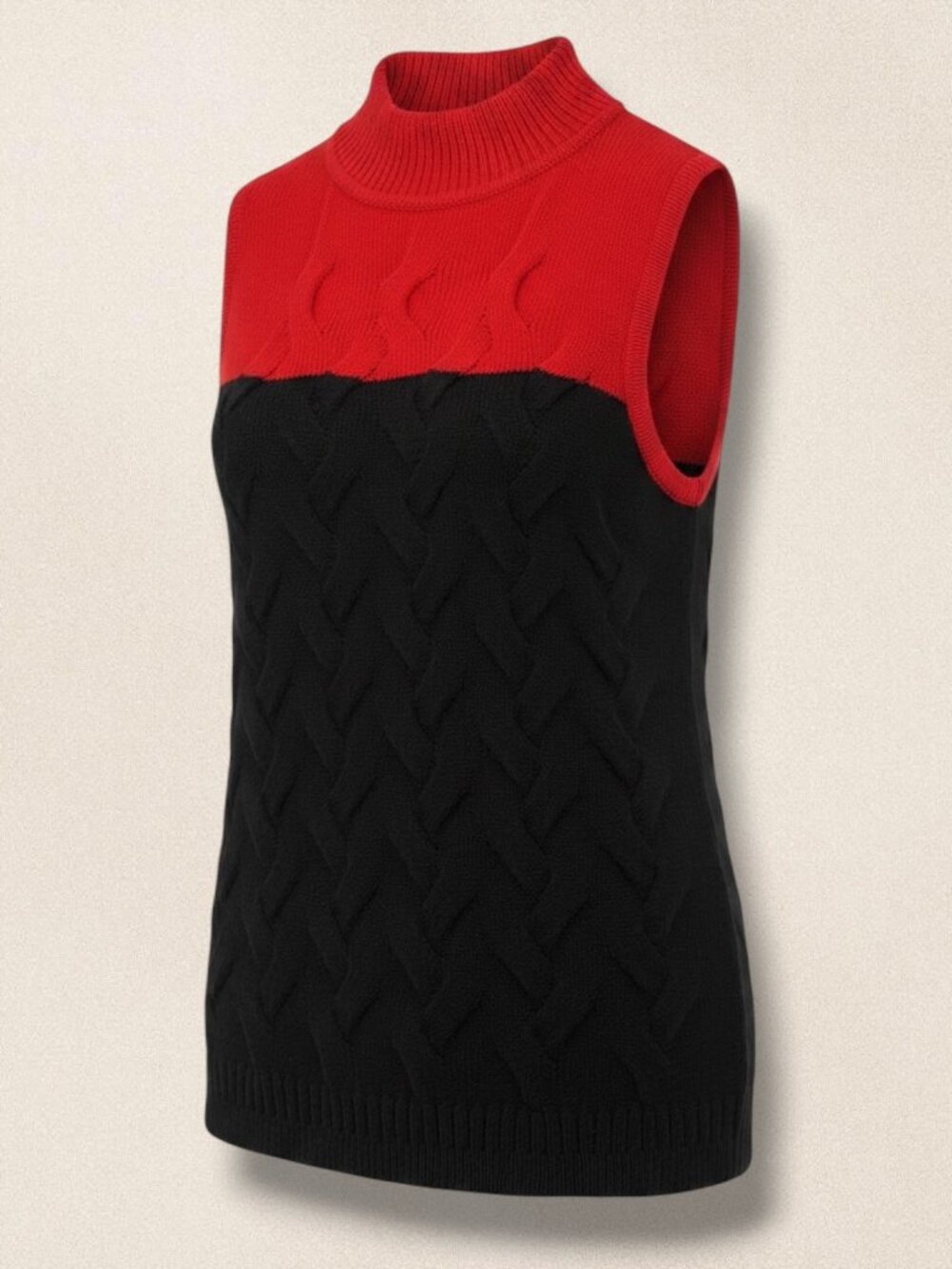 Calvin Klein Colorblock Cable Knit Mock Neck Sleeveless Sweater L M6JS6758